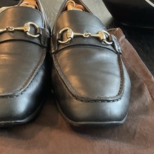 Gucci Men’s Black Leather Horsebit Driver Loafer Slip-On  Shoes 8 G 295314