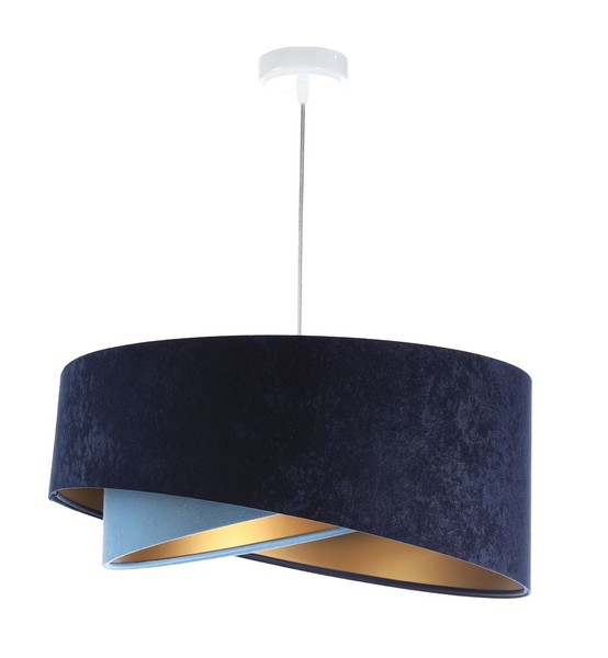 HäNgelampe HäNgeleuchte Stoff Velours Optik Rund D: 50 Cm E27 Blau Gold Modern-image