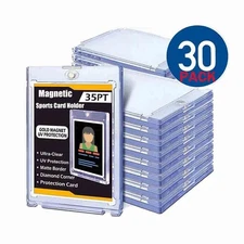 30~Pack Magnetic Trading Sports Card Holders 35pt One-Touch Hard UV Protection⭐