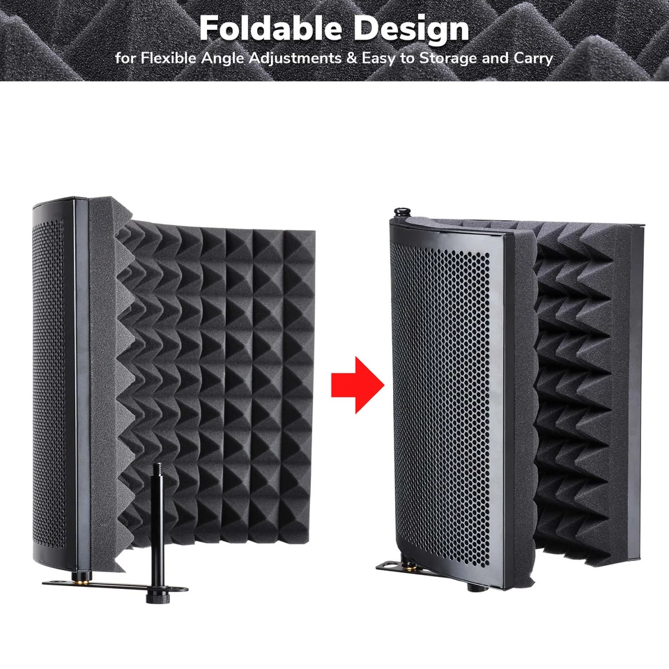 Folding Studio Microphone Isolation Shield Recording Sound Absorber Foam Panel - Image 3 of 4