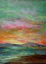 Original hand-painted ACEO Abstract beach Landscape Painting by TANIA BOLIN 