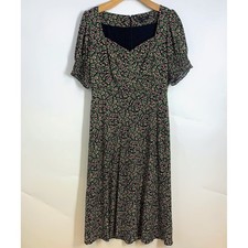 J.Crew Womens Floral Midi Dress Sweetheart Neck Puff Sleeve Pink Green Black 10