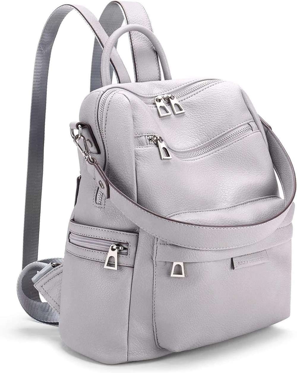 25 L Laptop Backpack Women Leather Convertible Shoulder Bag Ladies (Gloss Grey)