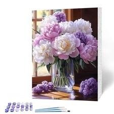 Flowers Paint by Numbers Kits for Adults Beginners with Wooden Frame, Easy