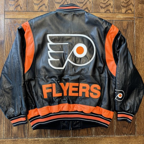 90’s G-III Carl Banks Black Leather Zip Philadelphia Flyers Bomber Jacket Large