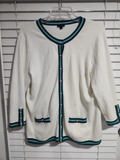Talbots Womens Ivory Tipped Cardigan Sweater Size Large NWOT Originally 119