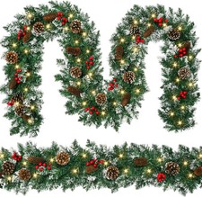 9 FT Christmas Garland with Lights,Battery Operated Lighted Garland with Pine