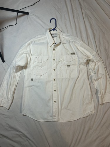 Men’s White Columbia PFG White Long Sleeve Fishing Shirt Sz Medium Button Up - Picture 2 of 11
