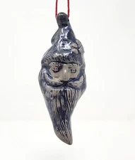 Rowe Pottery Works Cobalt Stoneware Primitive Santa Claus Christmas Ornament