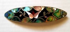 Vtg Alpaca Mexican Silver Inlaid Abalone  Mother of Pearl Hair Clip Barrette