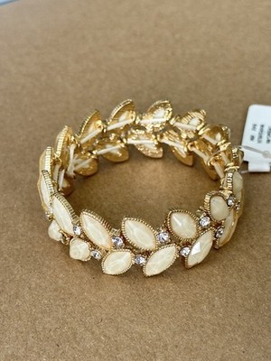 Gold-Tone Marquise Crystal Stretch Bracelet, Cream Stones & Rhinestones, Elegant