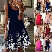 UK Women Floral Sleeveless Dress Summer Boho Holiday Beach Sun Dresses Plus SIZE