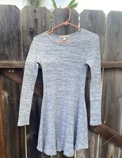 miami Skater Dress Womens Small S Grey Heathered Ribbed Knit Long Sleeve Mini