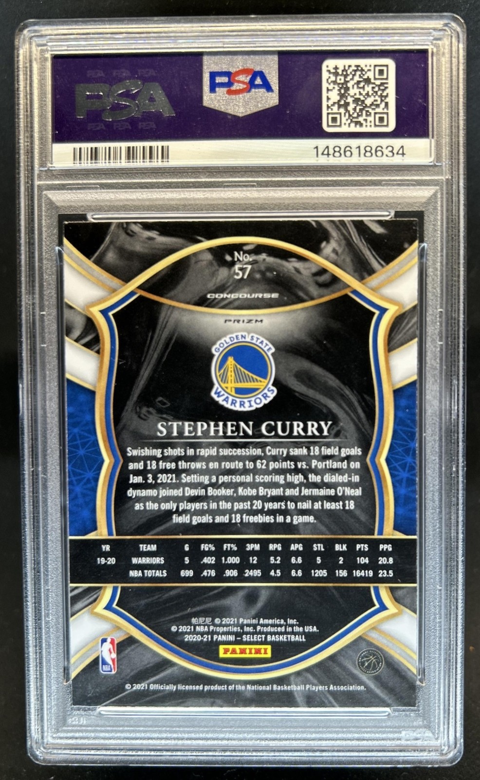 2020-21 Panini Select Stephen Curry Red Wave Prizm Concourse #57 PSA 10 GEM MINT view 2