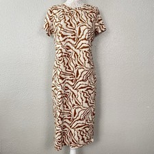 NINE WEST T-Shirt Midi Dress Large Tan Cream Zebra Cotton Resort Vacation Safari