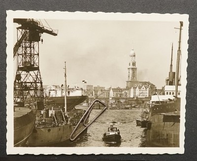 Photo View 35mm Hamburg Port Ship Boat Church Signs Tanker Freighter