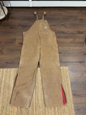 Carhartt 6FBQZ Brown Duck Canvas Quilt-Lined Bib Overalls Men's 44x36