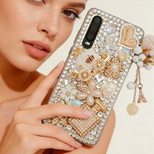 Women Sparkly Glitter Love Pendant Diamonds Bling Rhinestones Soft Phone Case