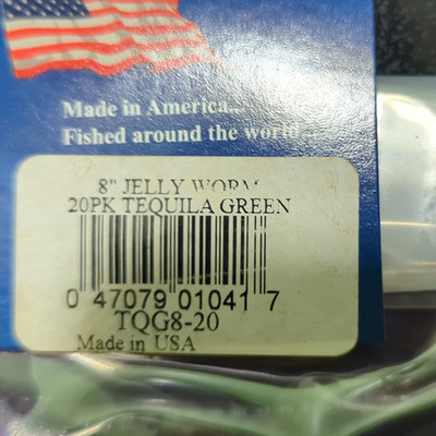 Mann's Bait Co Jelly Worm Soft Plastic 8 in Tequila Green 20Pk TOG8-20