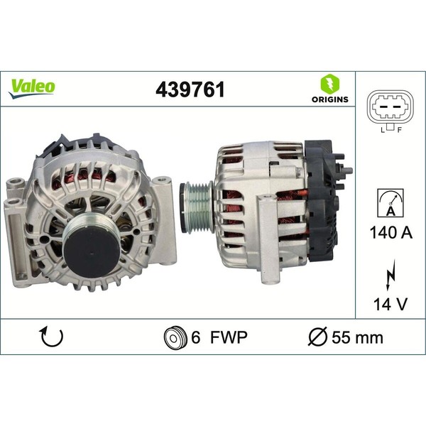 Lichtmaschine Generator 14 V 140 A Ø 55 Mm Valeo FüR U.A. Opel Corsa-image