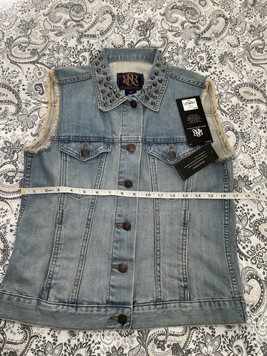 Rock & Republic Gunshow Jeansjacke Weste Nieten Raw Frayed Damen Größe M - Bild 4 von 10