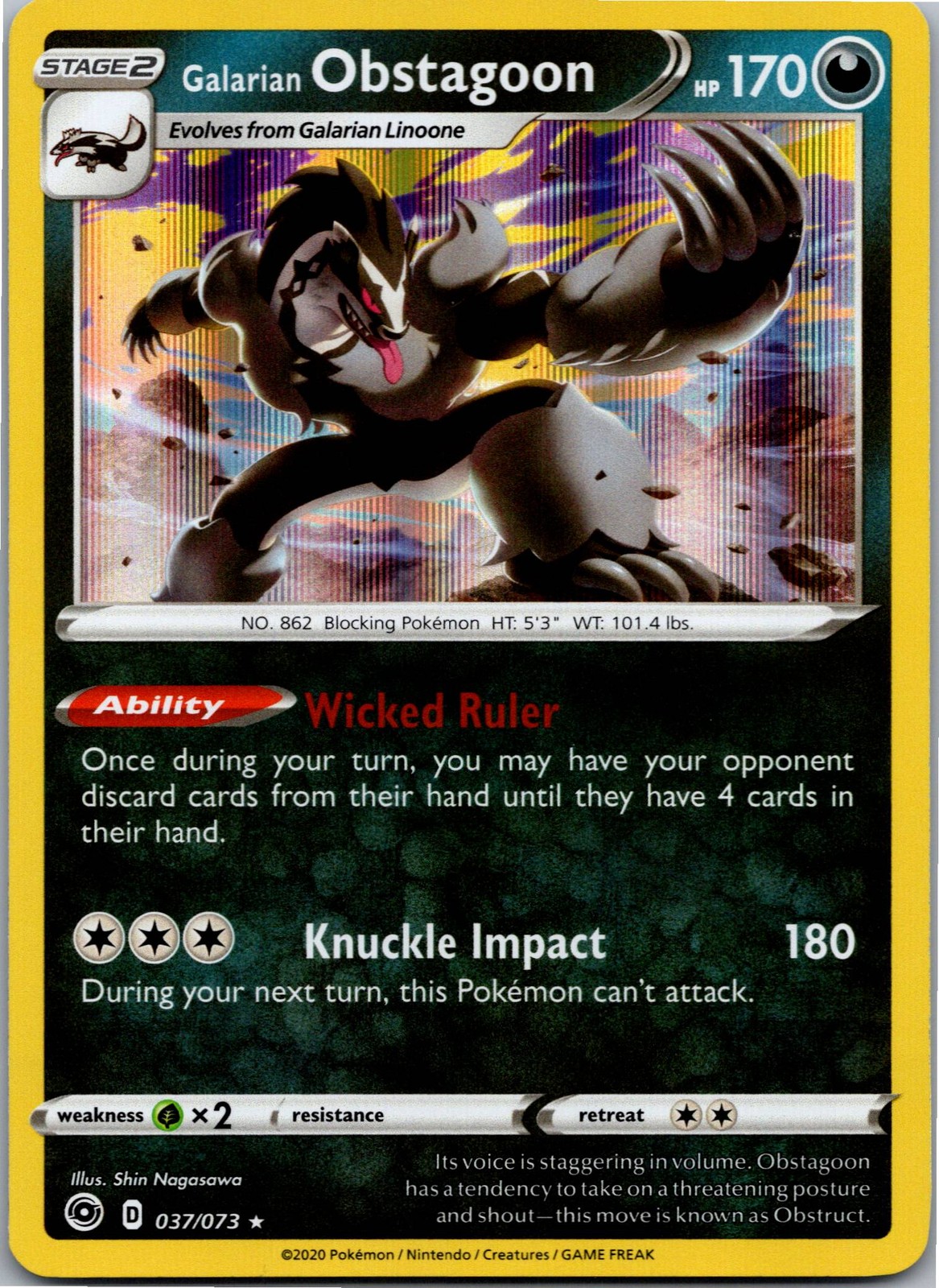 Galarian Obstagoon - Champion's Path 37/73 - Holo Rare - NM Pokémon TCG