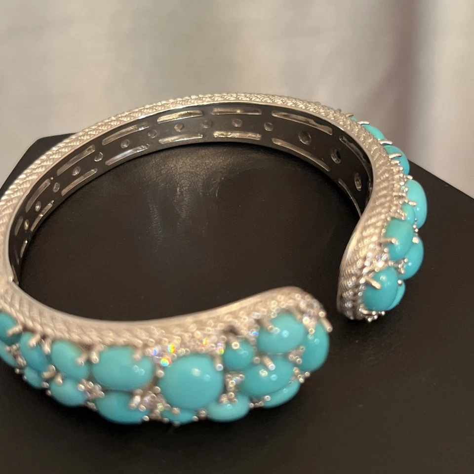 Bracelete articulado Judith Ripka prata esterlina Bela Adormecida turquesa 6"" - Imagem 3 de 4