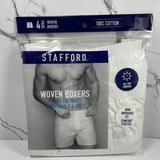 4 Pack of Stafford Woven Boxers Men's Size Small 100 Cotton White