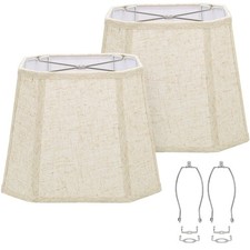 Rectangle Lamp Shades Set of 2, 10.5 x 10x 13 Medium Cut Corner Beige Lampsha...
