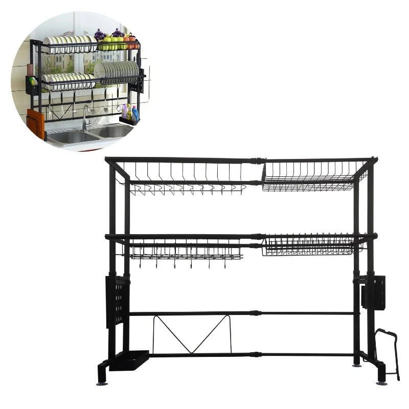 Double layer Scalable Drying Rack Drainer Shelf Cutlery Holder Kitchen Storage