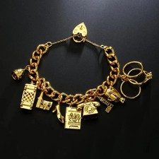 Gold Charm Bracelet Heart Padlock Great Britain Vintage Style For Men Women Teen