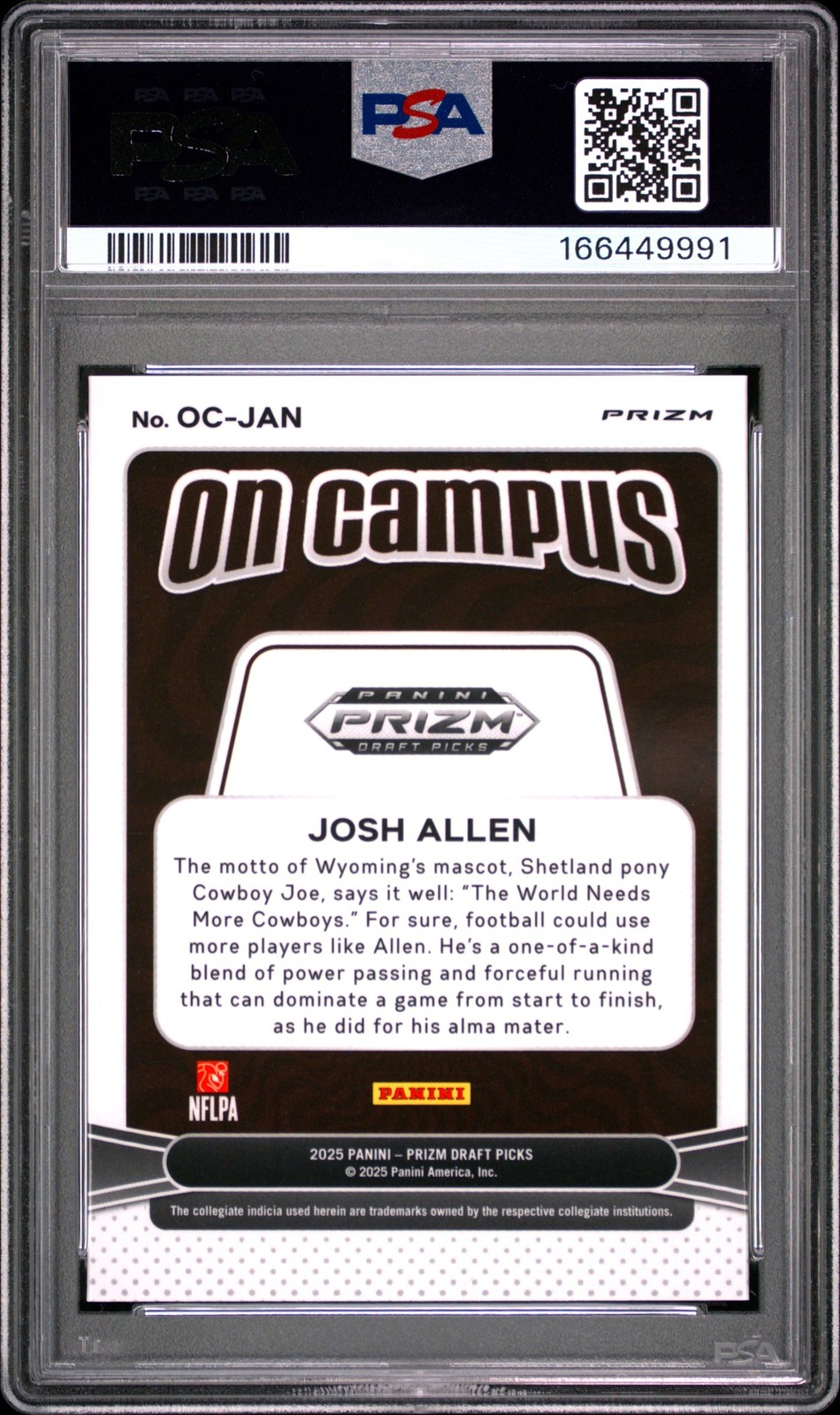 JOSH ALLEN PSA 10 2025 PANINI PRIZM DRAFT PICKS #OC-JAN ON CAMPUS SP 9991 view 2