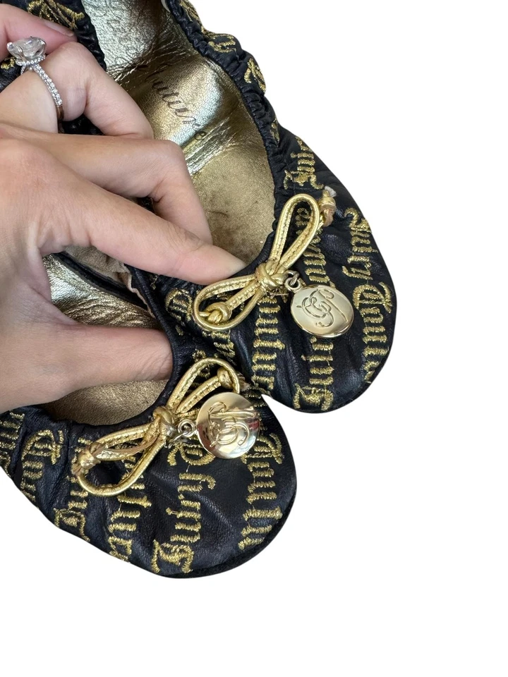 Vintage Juicy Couture Black Logo Ballet Bow Flats w/ Original Bag and Box Size 6 - Image 2 of 4