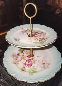 6.5" Vintage Arnart,2 tier Dish Hand Painted Japan Rose