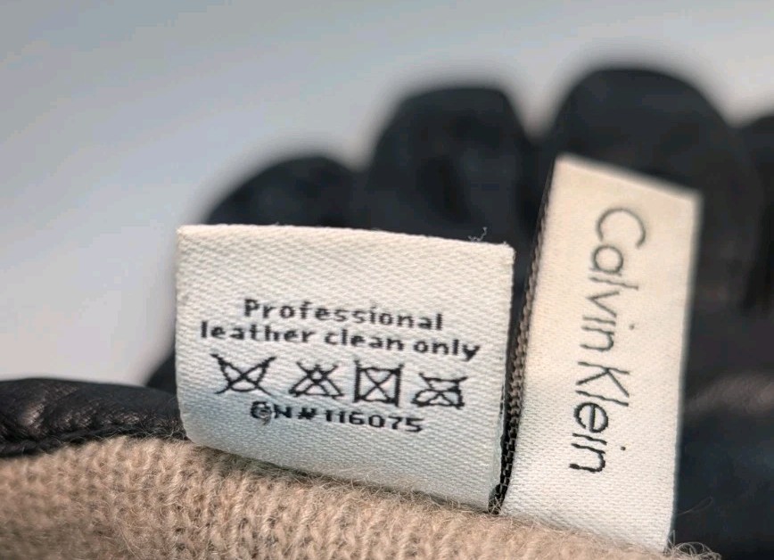 Calvin Klein Mens Black Leather Gloves Size Large Knit Lined Winter Lux Rare EUC thumbnail 5