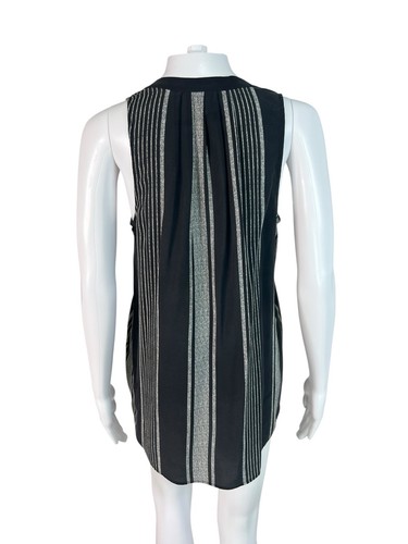 Joie Womens Blouse Silk Tank Top Sleeveless Black Gray Striped Semi Sheer Size S - Picture 2 of 9