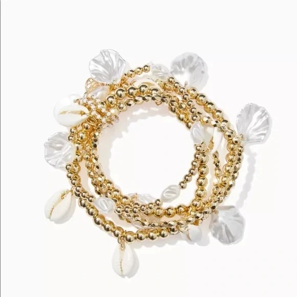 Lilly Pulitzer W1212 Womens Beaded Gold/White So Shellegant Bracelet Set - Image 4 of 4