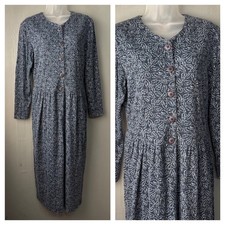 Vintage Talbots 90s Dress Size Small Blue Country Leaf Print Cottagecore Mom