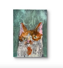 Original Expressive Cat Painting – Folk Art Animal – Acrylic on Paper – Mitsi B