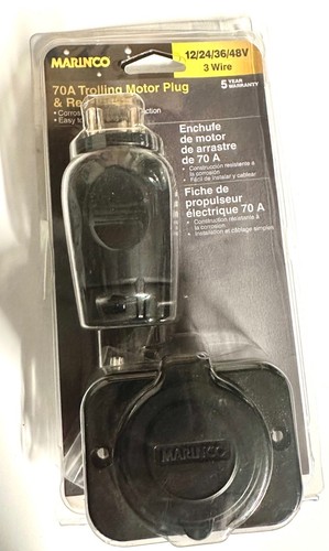 Marinco 12VCPS3 Trolling Motor 70A Plug & Receptacle 3-Wire Black 12/24/36/48V