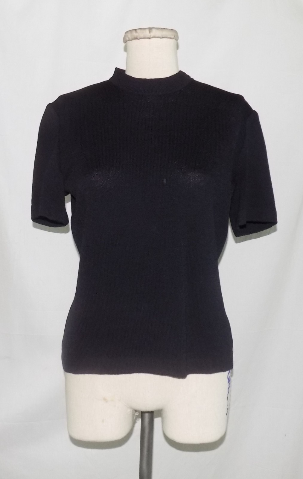 St John Basics Short Sleeve Pullover Top Black Santana Knit Crew-Neck Size S