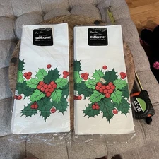 2 Vintage Paper Art Christmas Holly Tablecloths (54” X 102”) NIP