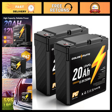12V 20Ah LiFePO4 Lithium Battery 2 Packs - Waterproof, 5000 Cycles, BMS, Sola