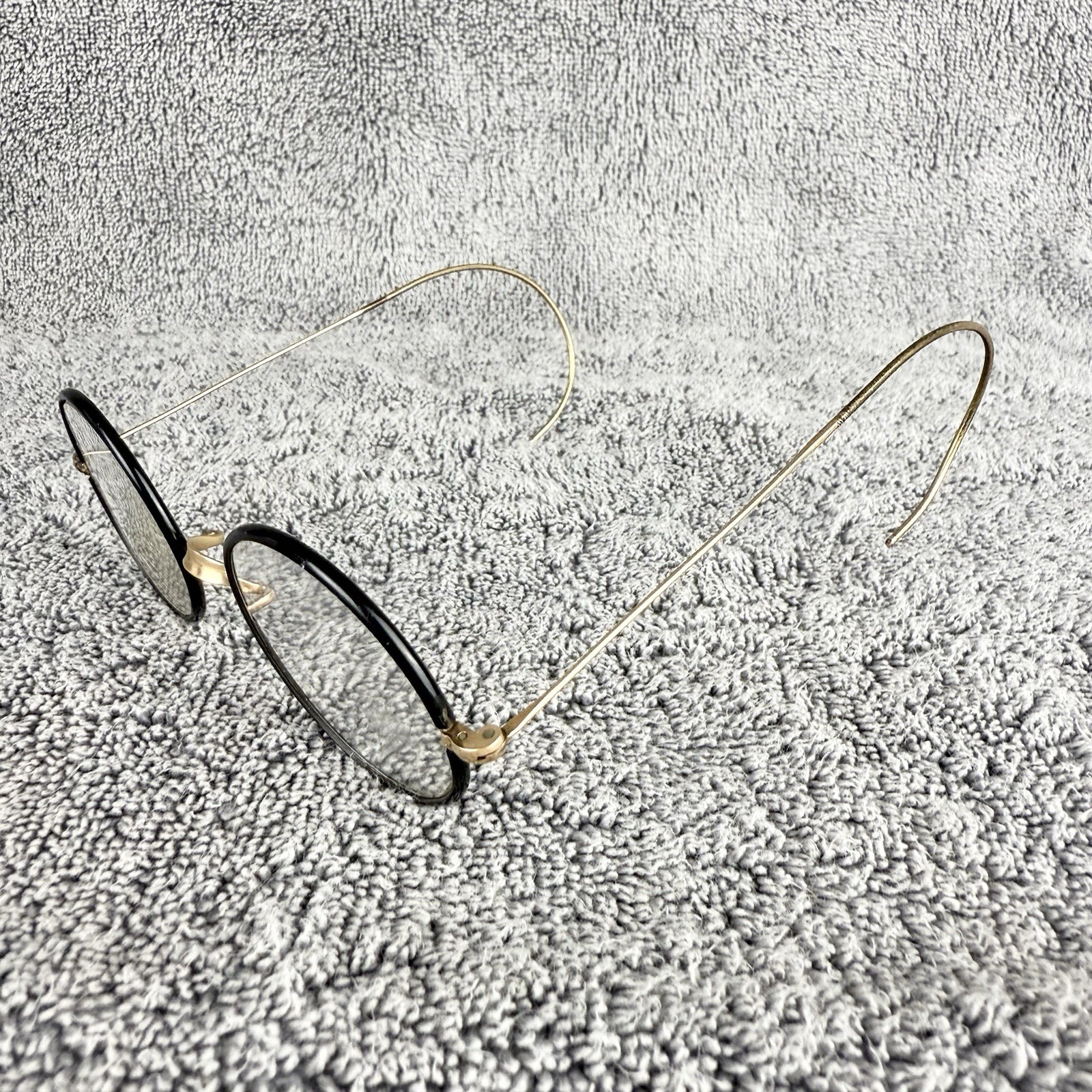 Antique 1910-30s Bausch & Lomb SQ ARTSHEL Eyeglasses Black Gold w Cable Temples