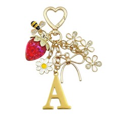 YesMvpMvp Initial A Keychain Standard, Red -Bow Flower Strawberry Letter a