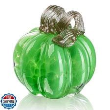 QFkris 5" Hand-Blown Glass Pumpkin Collectible Figurines Art Glass Pumpkin Pa