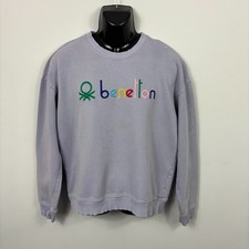 Vintage Benetton Cotton Sweatshirt Size S Blue Multicoloured Logo Unisex Sweater