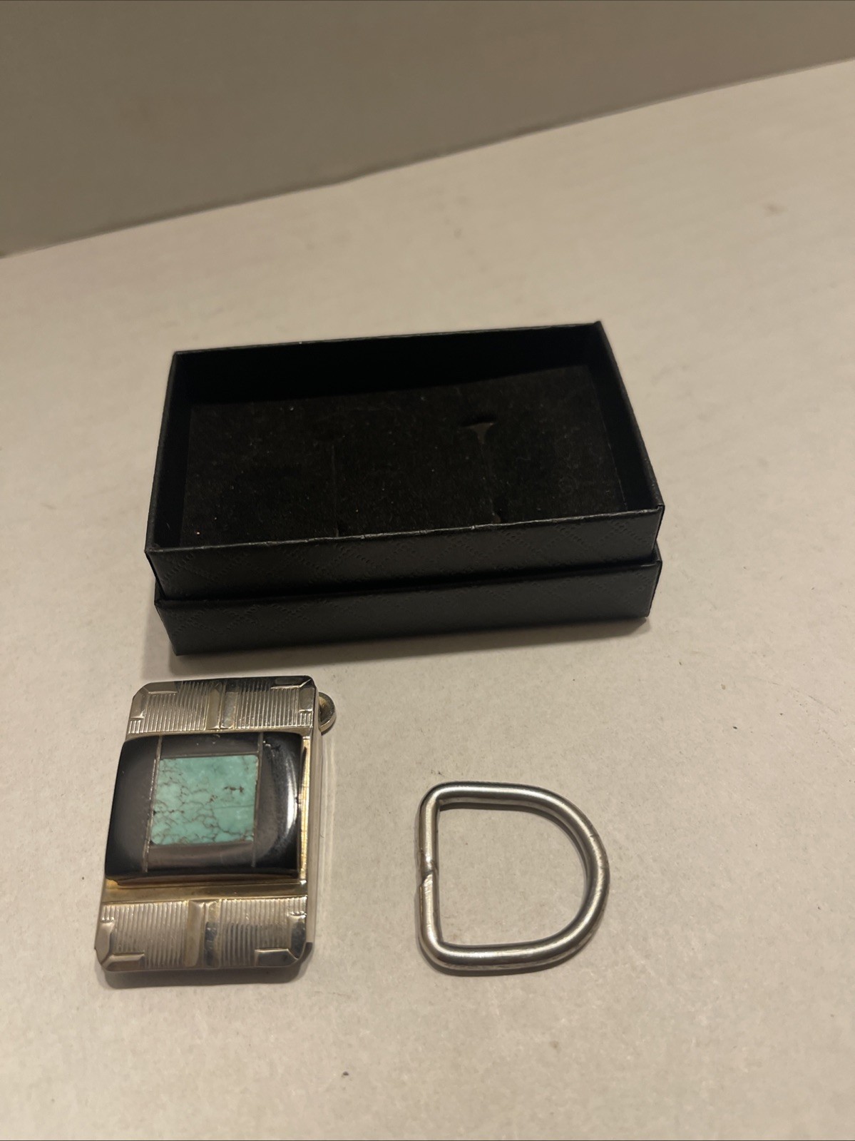 Vtg Turquoise Stone Rectangle Solid Brass Metal B… - image 6