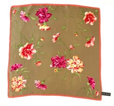 Echo Tan Gold Floral Silk Scarf Peony Peonies Pink Peach 21" x 21"