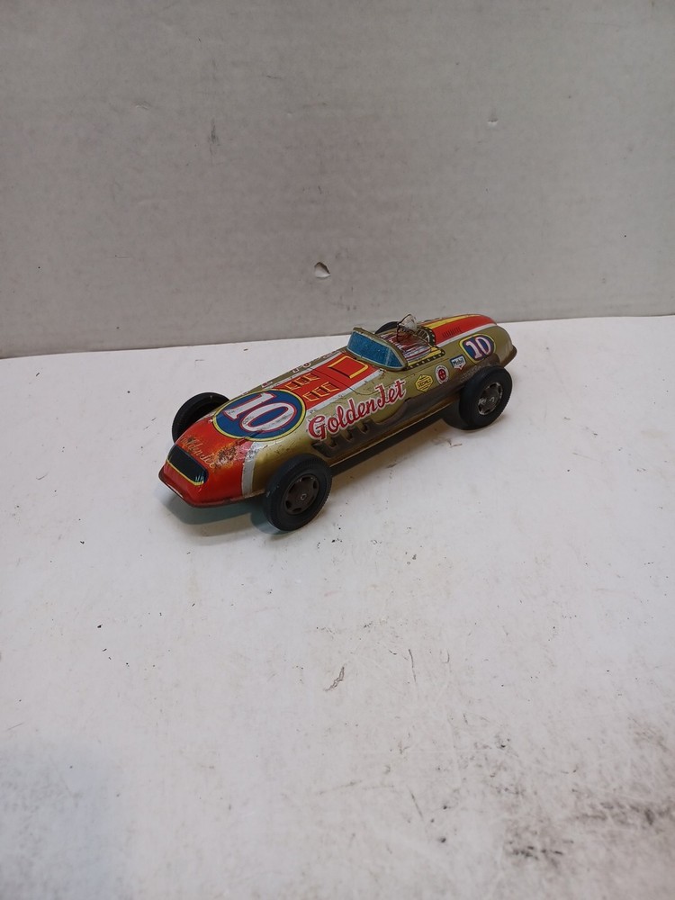 Vtg Golden Jet Rare No 10 Friction Tin Race Car Mobil Vedmlo Made in Japan F1